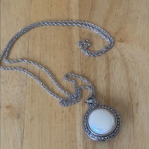 Delicate Silver Pendant Necklace with White Cabochon
